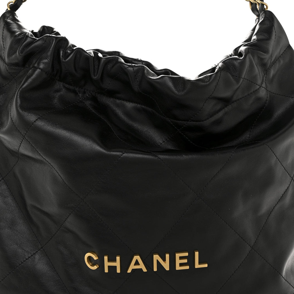 Shiny Calfskin Quilted Chanel 22 Black