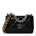 Shiny Crumpled Calfskin Quilted Chanel 19 Wallet On Chain WOC Black