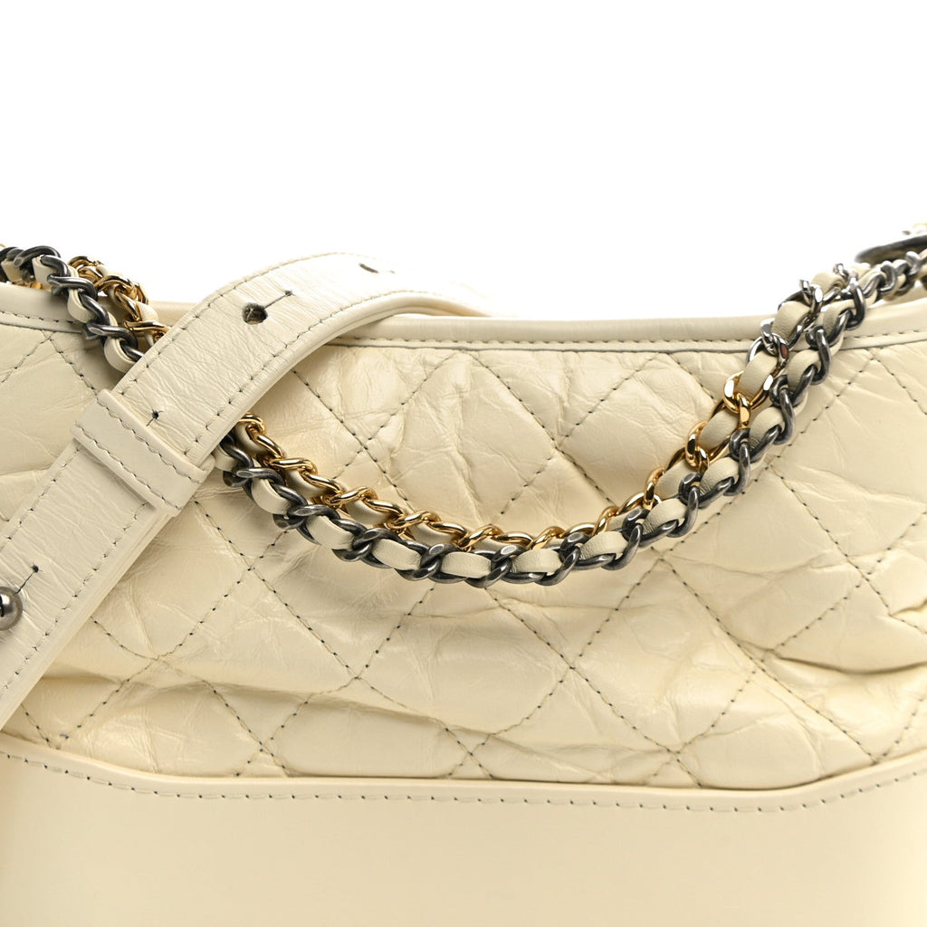 Aged Calfskin Quilted Small Gabrielle Hobo White