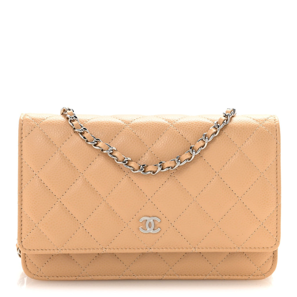 Caviar Quilted Wallet on Chain WOC Beige