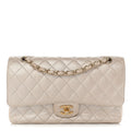 Pearly Caviar Quilted Medium Double Flap Light Beige