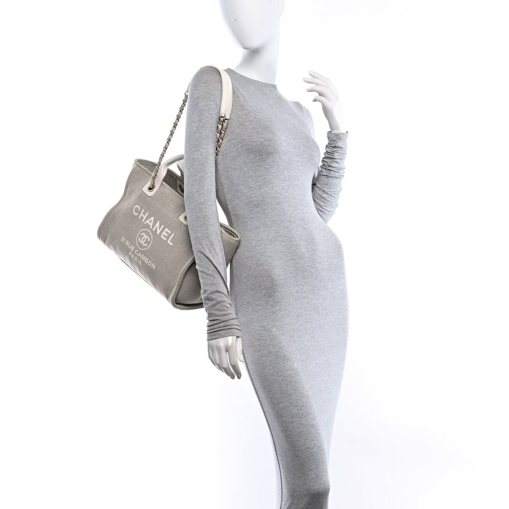 Mixed Fibers Calfskin Small Deauville Tote Grey