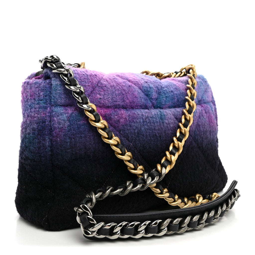 Wool Tweed Quilted Large Chanel 19 Flap Purple Black Blue