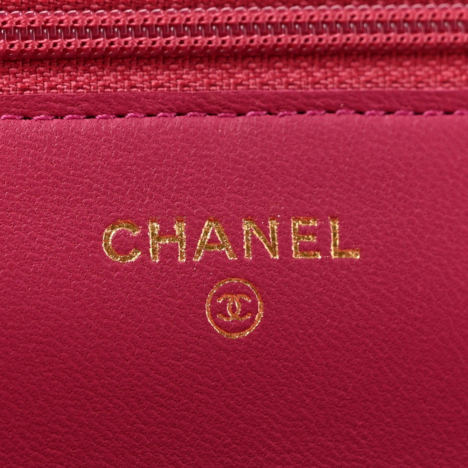 Lambskin Camellia Embossed Wallet on Chain WOC Fuchsia