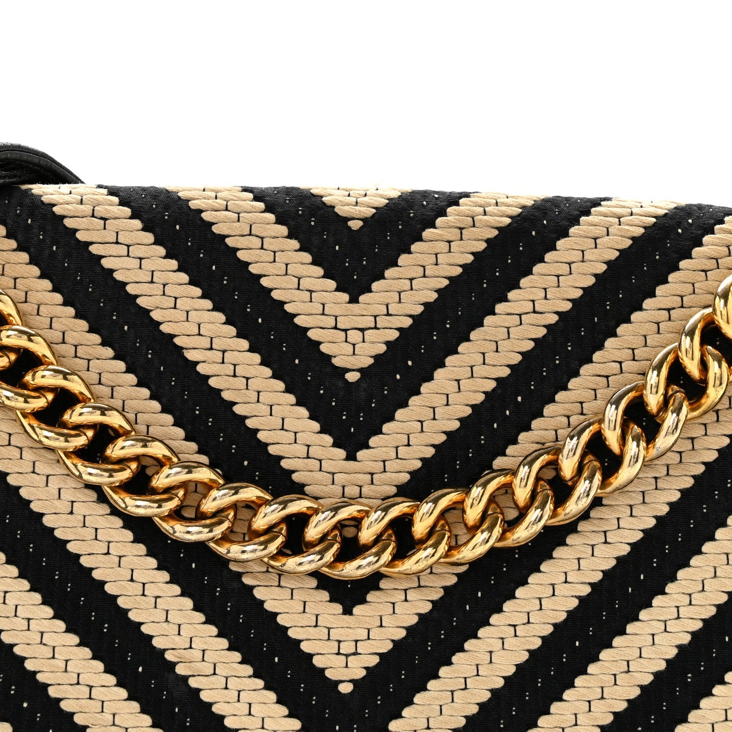 Fabric Chevron Braided Medium Boy Flap Black White