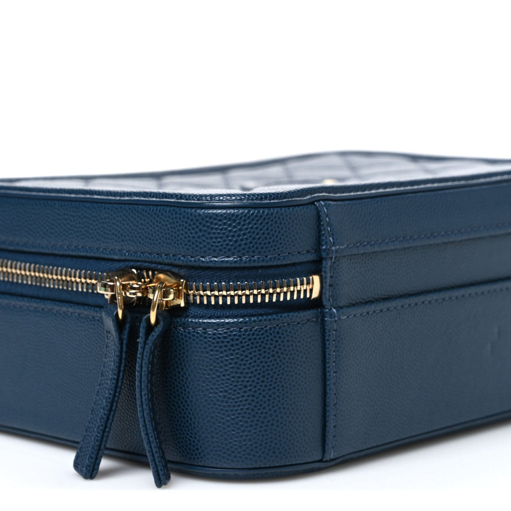 Caviar Quilted Medium CC Filigree Vanity Case Dark Blue