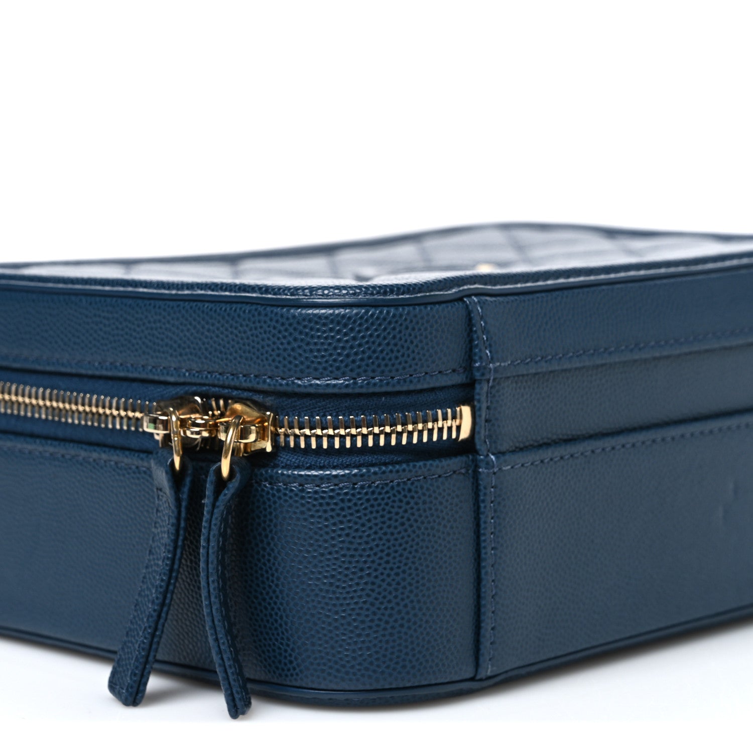 Caviar Quilted Medium CC Filigree Vanity Case Dark Blue
