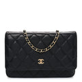 Lambskin Quilted Wallet On Chain WOC Black