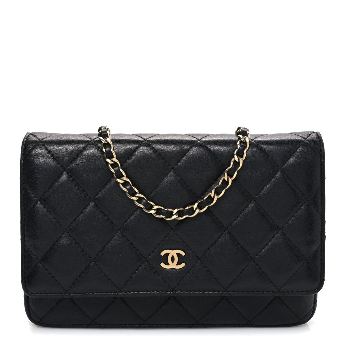 Lambskin Quilted Wallet On Chain WOC Black