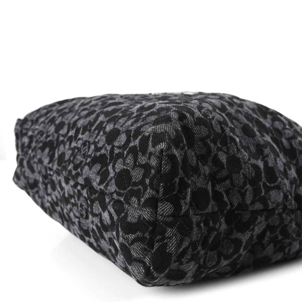 Denim Quilted Floral Print Small Chanel 22 Black