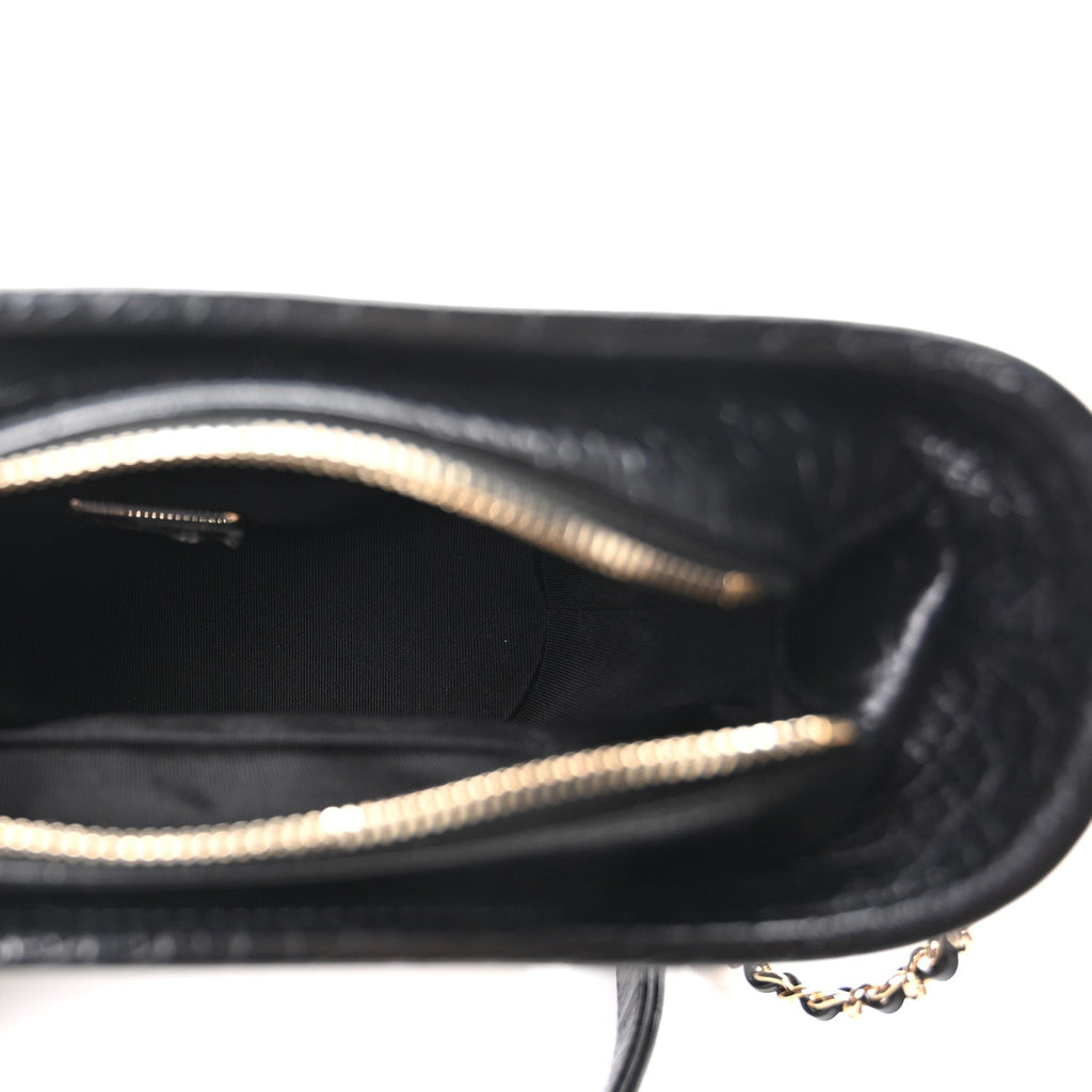 Calfskin Crocodile Embossed Small Gabrielle Cocodile Hobo Black
