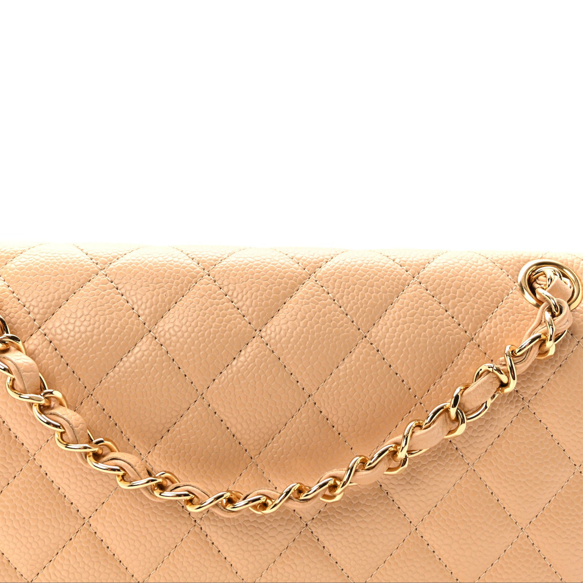 Caviar Quilted Medium Double Flap Beige