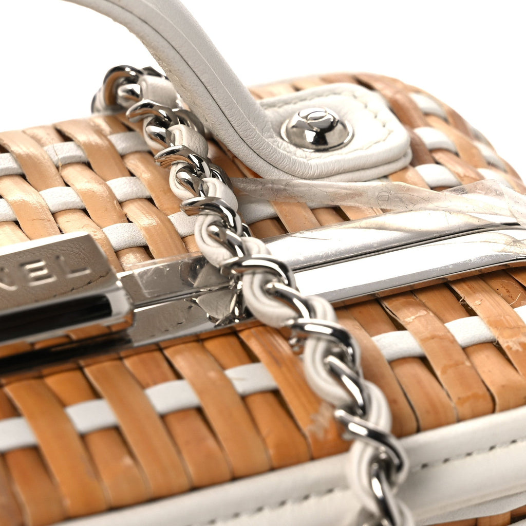 Raffia Calfskin Small CC Filigree Vanity Case White
