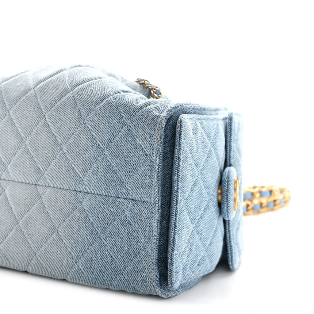 Washed Denim Quilted Small Chanel 25 Handbag Blue