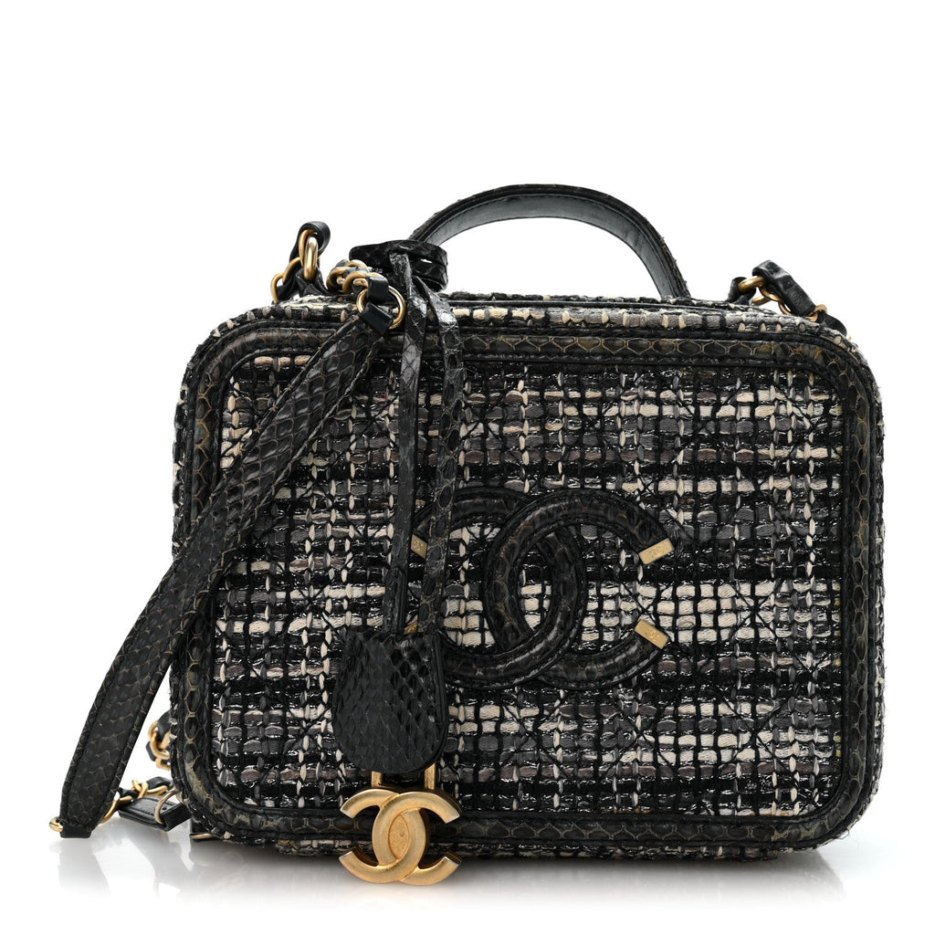 Tweed Snakeskin Quilted Medium CC Filigree Vanity Case Dark Navy