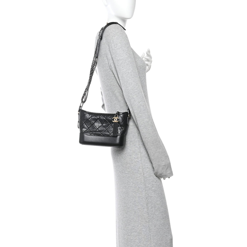 Aged Calfskin Quilted Small Gabrielle Hobo Black