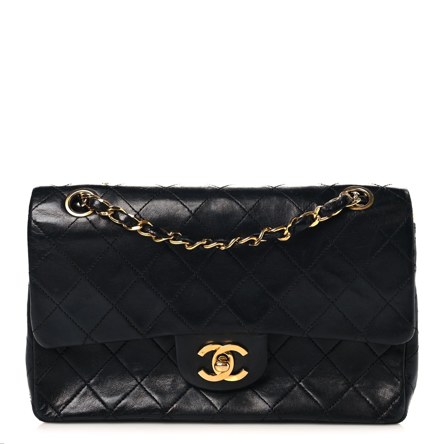Lambskin Quilted Small Double Flap Black