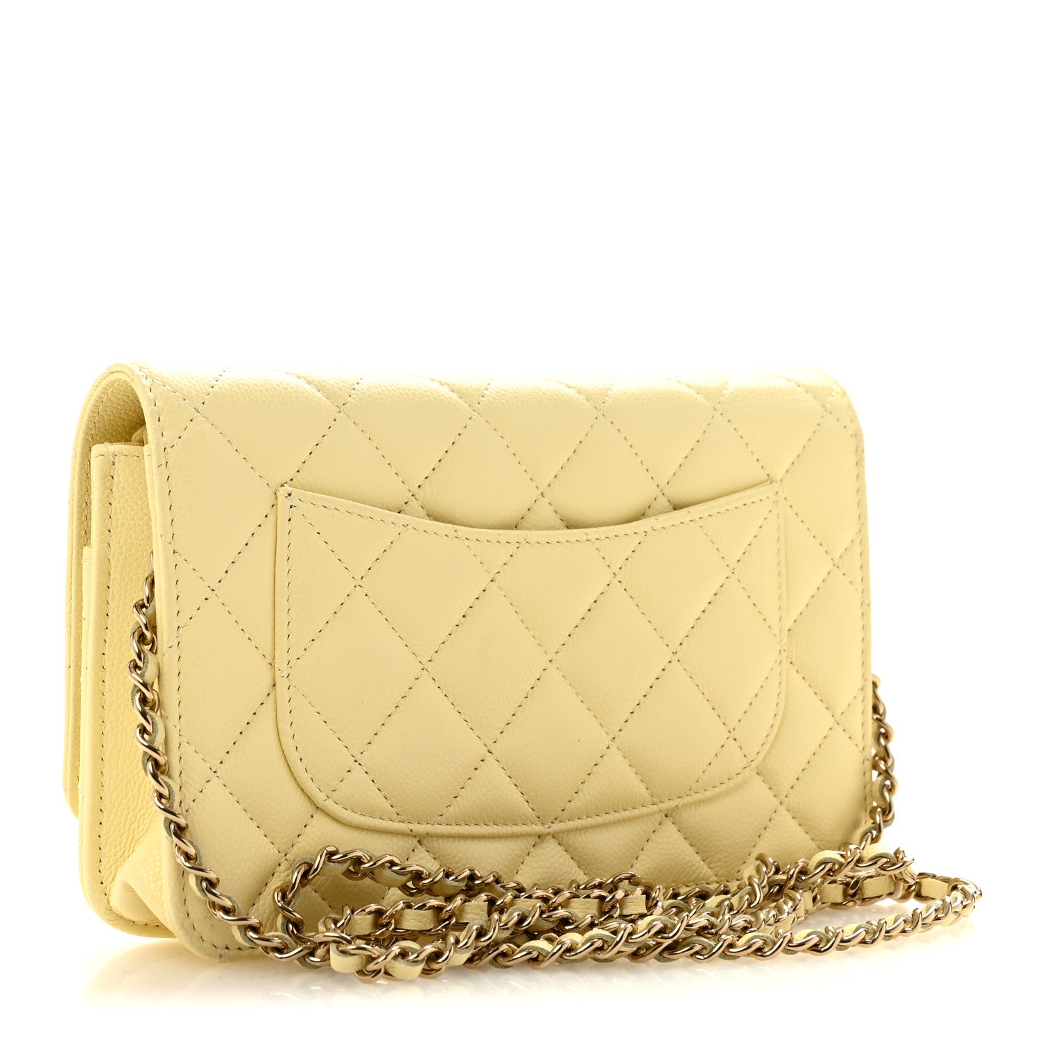 Caviar Quilted CC Turn Lock Wallet On Chain WOC Light Yellow