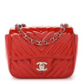 Patent Chevron Quilted Mini Square Flap Red
