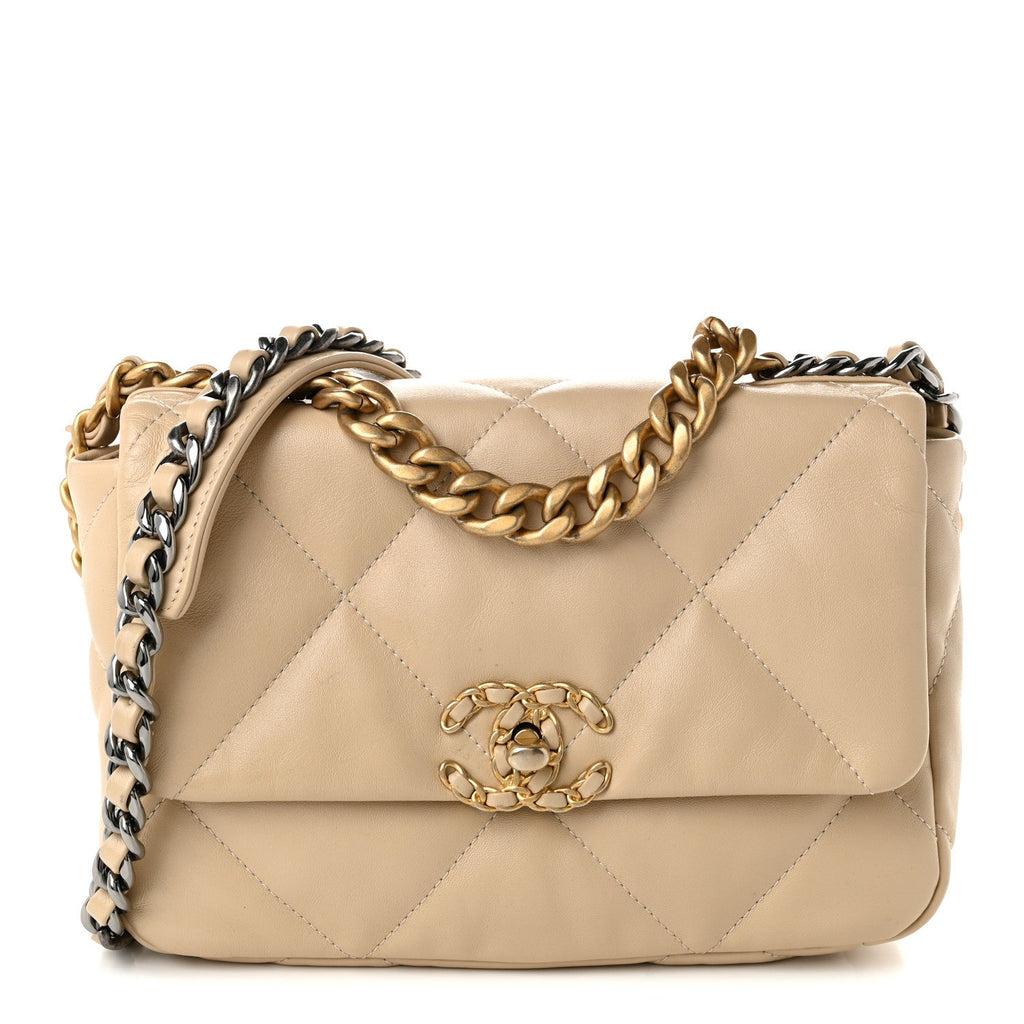 Lambskin Quilted Medium Chanel 19 Flap Beige