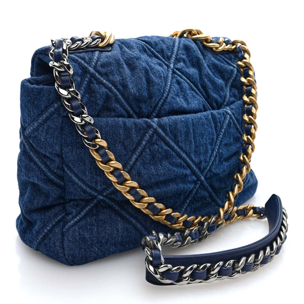 Denim Quilted Large Chanel 19 Flap Blue