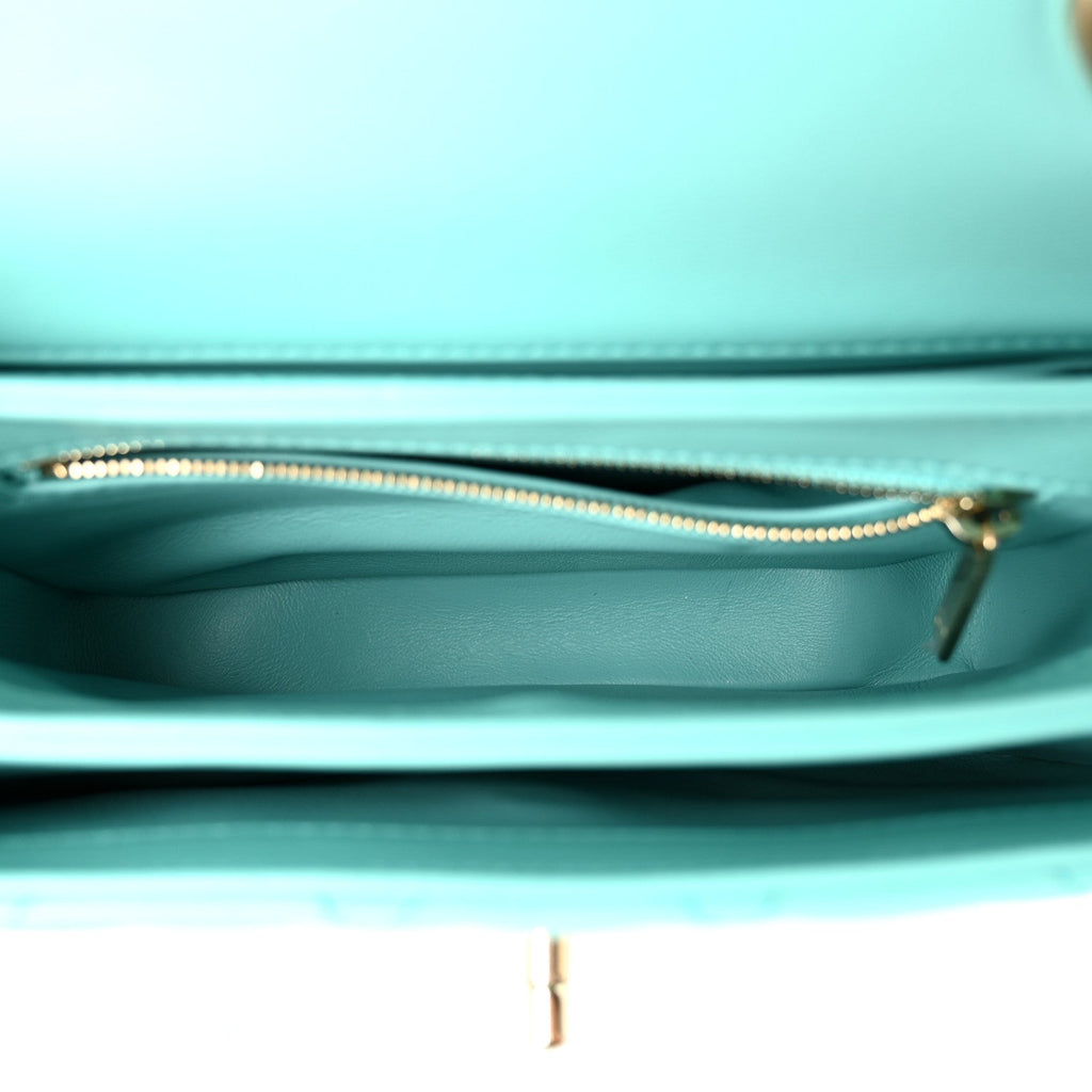 Lambskin Quilted Small Trendy CC Flap Dual Handle Bag Turquoise