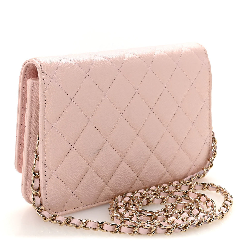Caviar Quilted Crystal CC Wallet On Chain WOC Light Pink