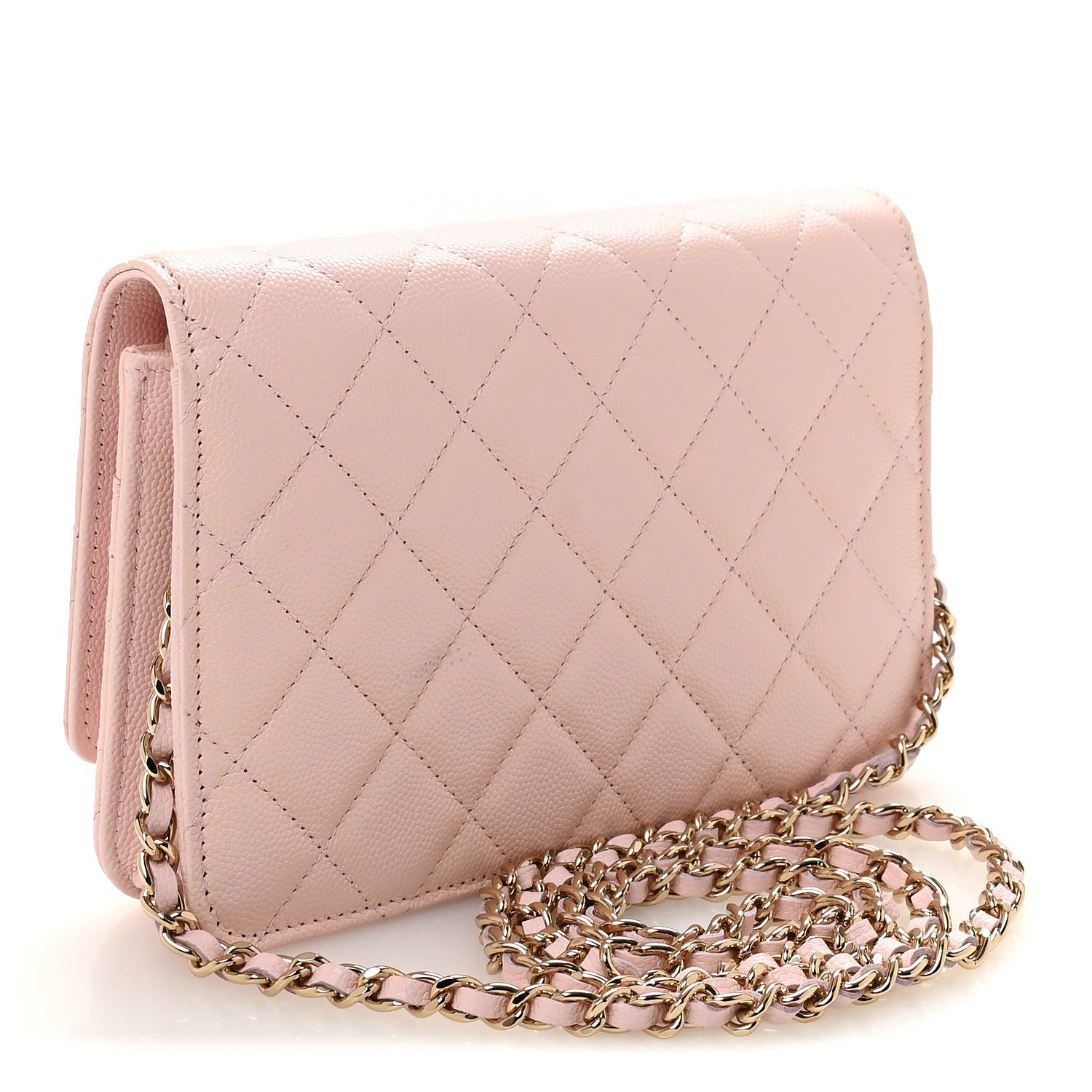 Caviar Quilted Crystal CC Wallet On Chain WOC Light Pink