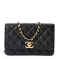 Caviar Quilted Camellia Wallet On Chain WOC Black