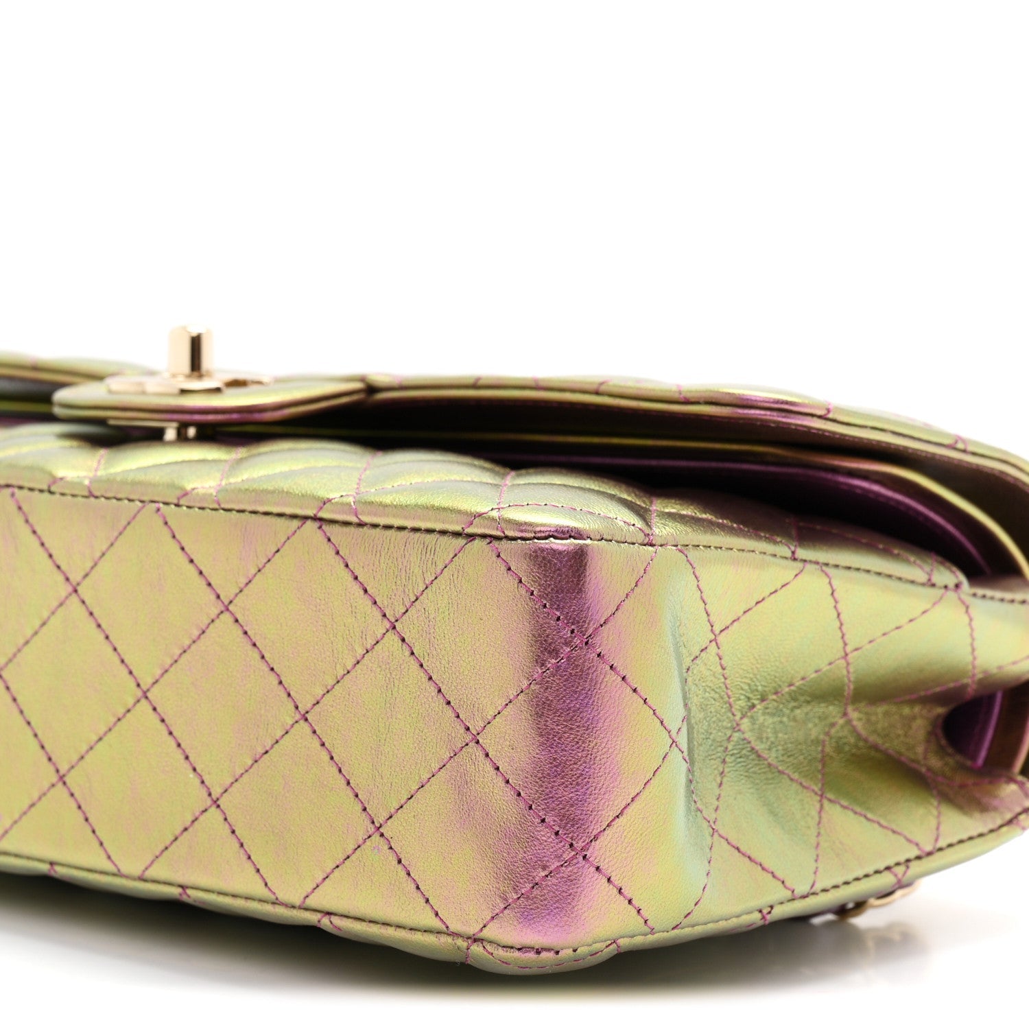 Iridescent Lambskin Quilted Medium Double Flap Purple