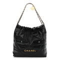 Shiny Calfskin Double Pocket Quilted Chanel 22 Black