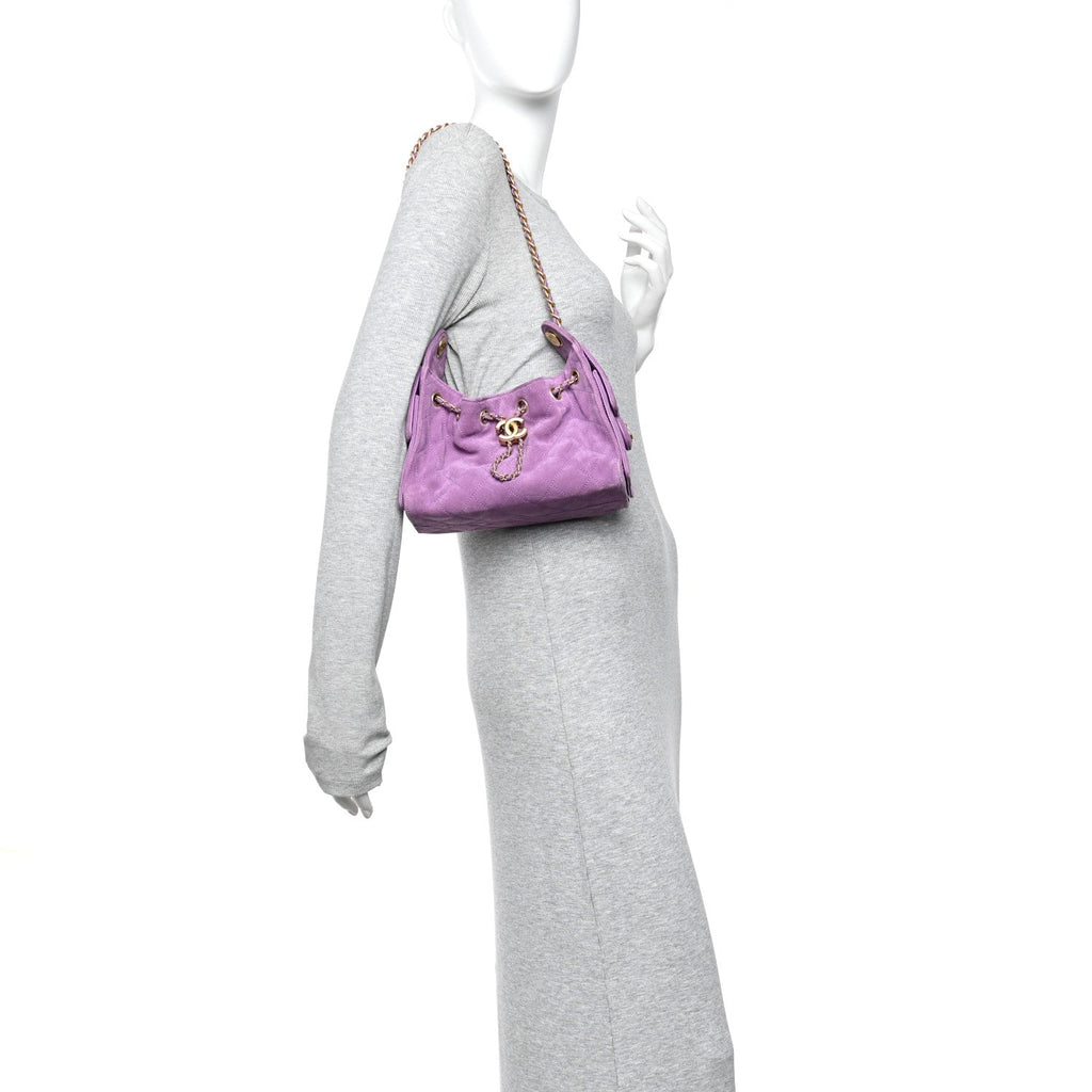 Suede Quilted Mini Chanel 25 Handbag Purple