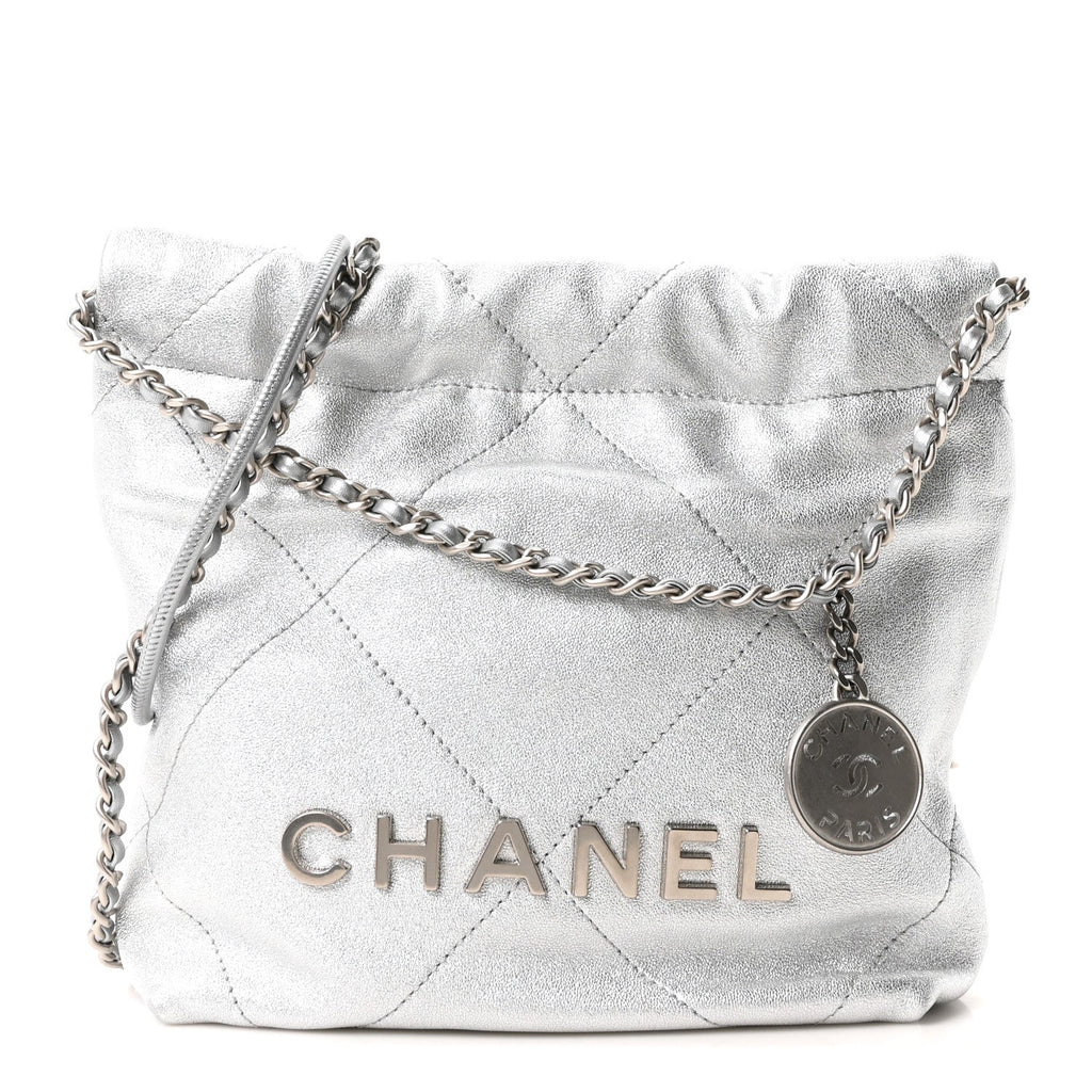 Metallic Lambskin Quilted Mini Chanel 22 Silvery