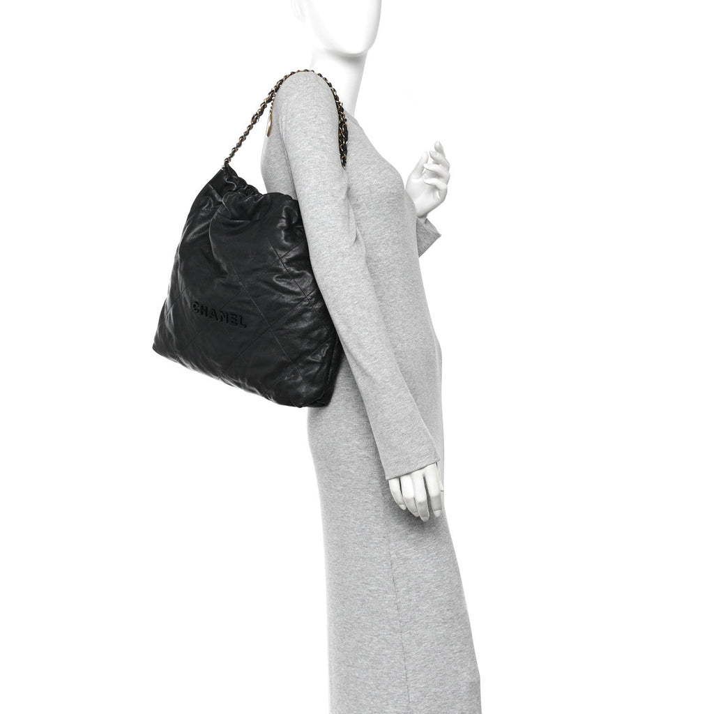 Shiny Caviar Quilted Monochrome Small Chanel 22 Black