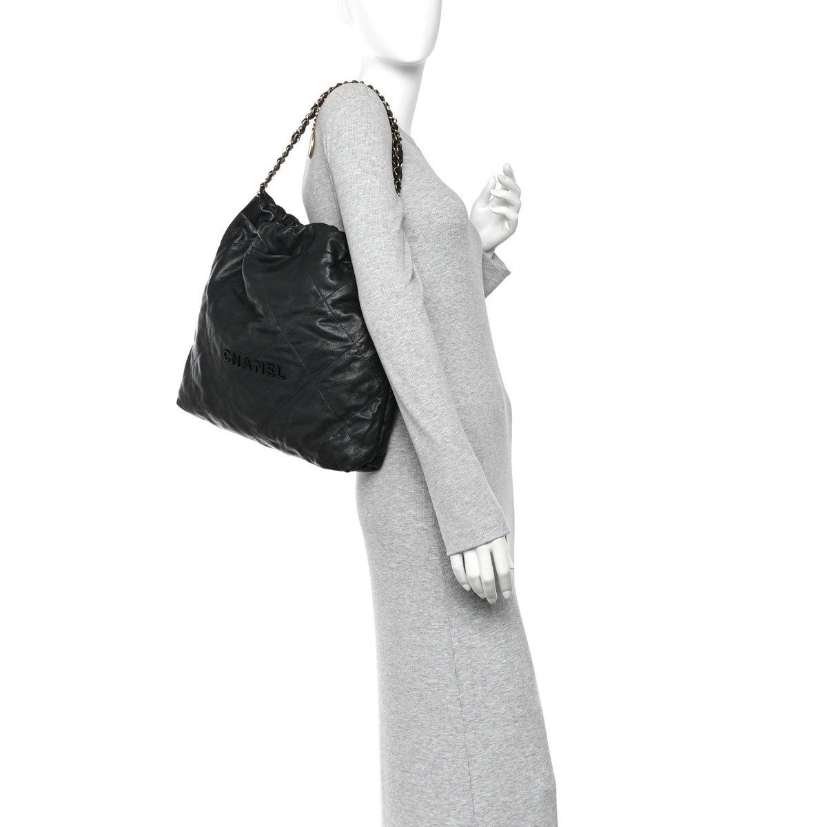 Shiny Caviar Quilted Monochrome Small Chanel 22 Black