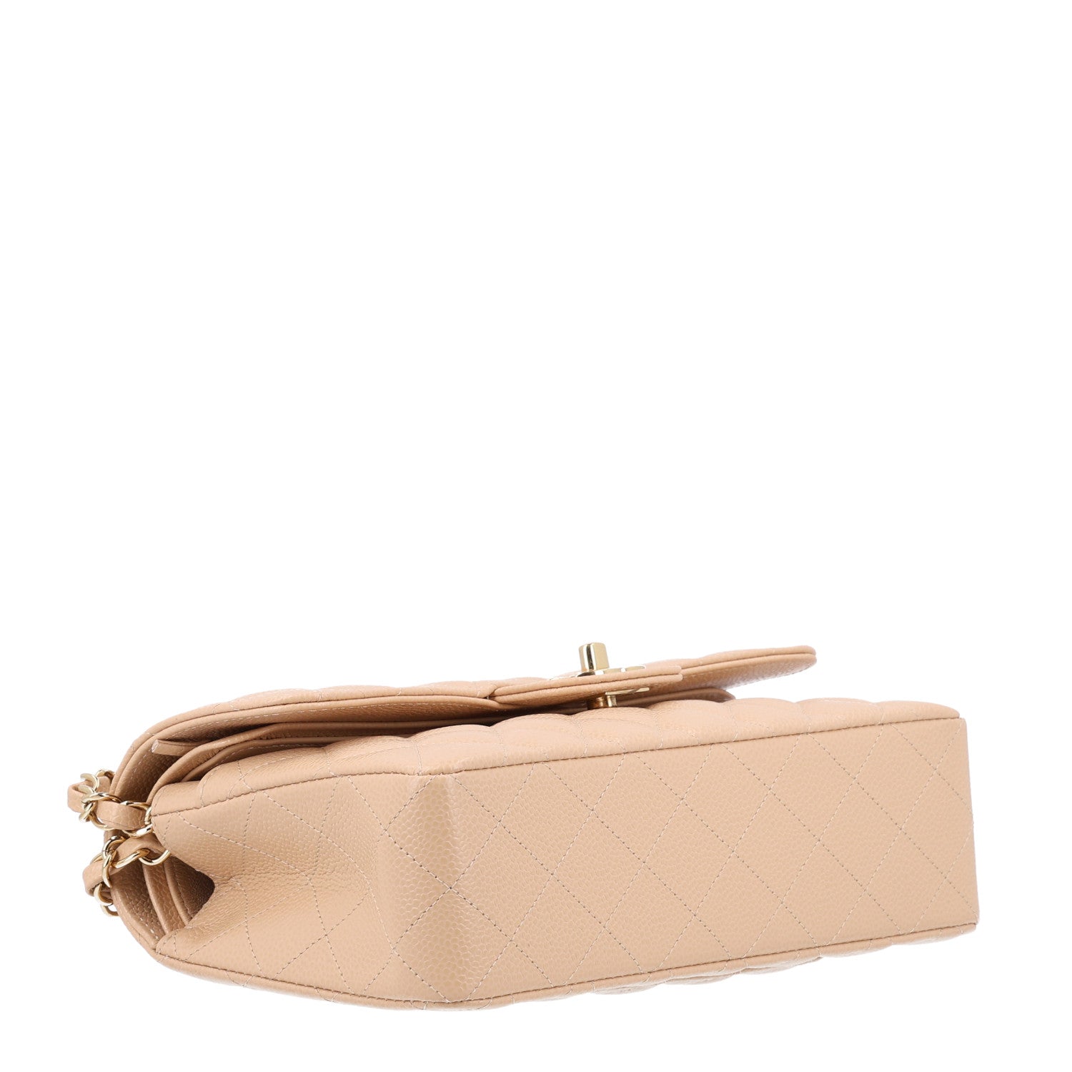 Caviar Quilted Small Double Flap Beige