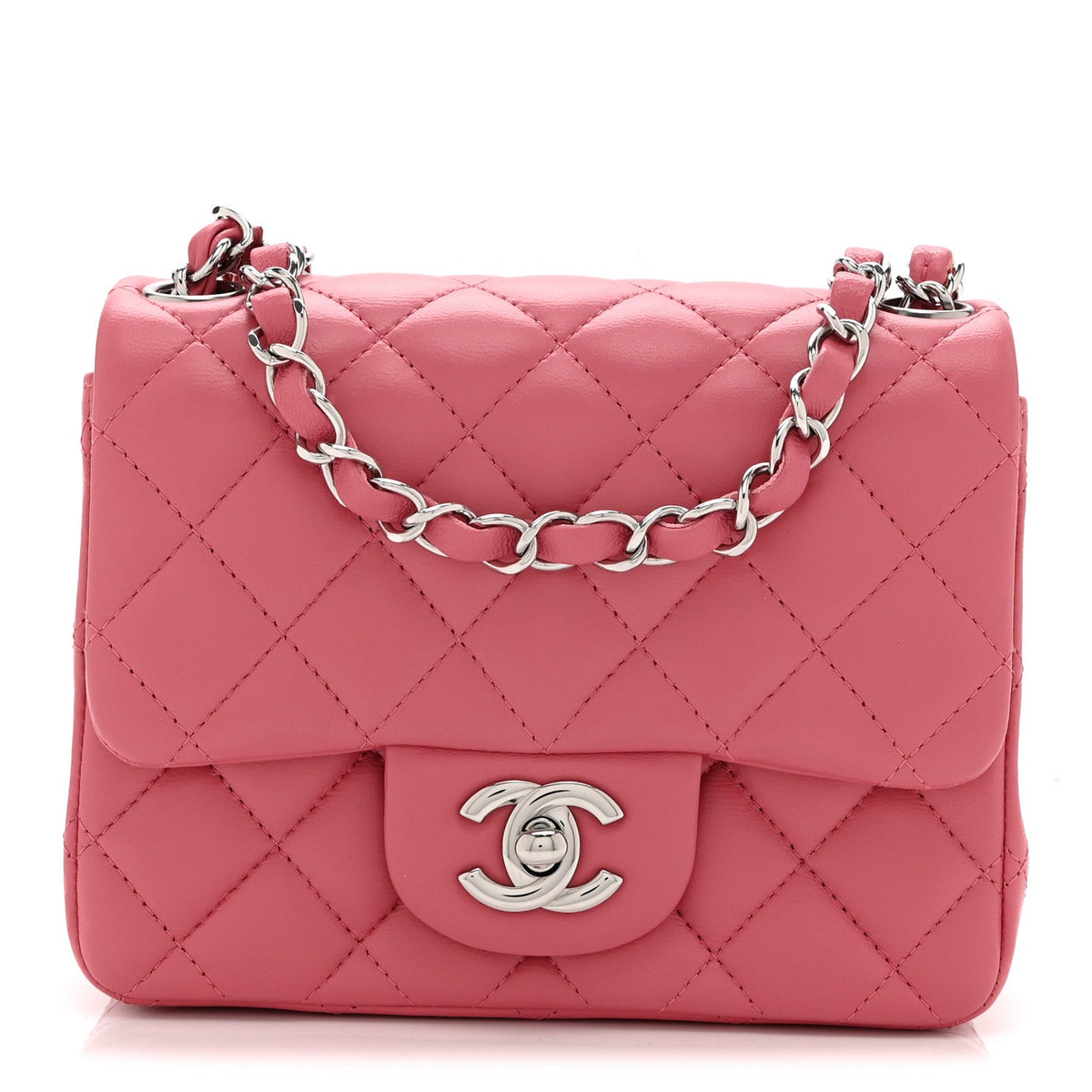 Lambskin Quilted Mini Square Flap Pink