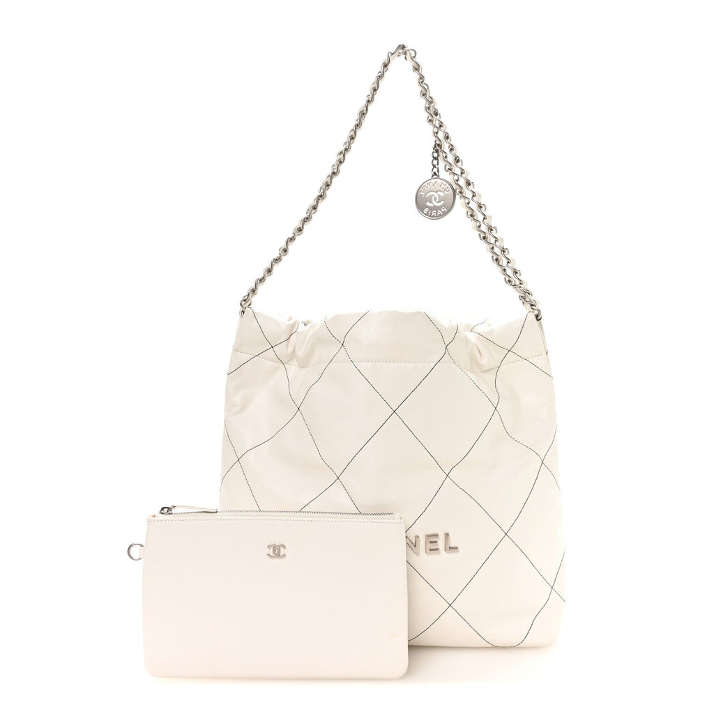 Shiny Calfskin Quilted Small Chanel 22 White Black