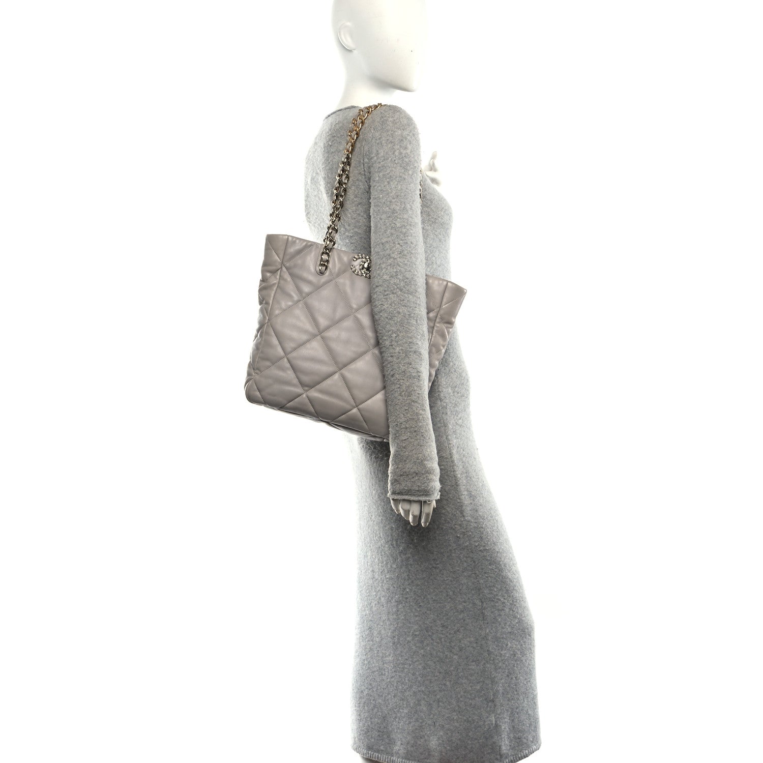 Lambskin Quilted Chanel 19 Shopping Bag Grey