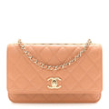 Lambskin Quilted Trendy CC Wallet On Chain WOC Camel