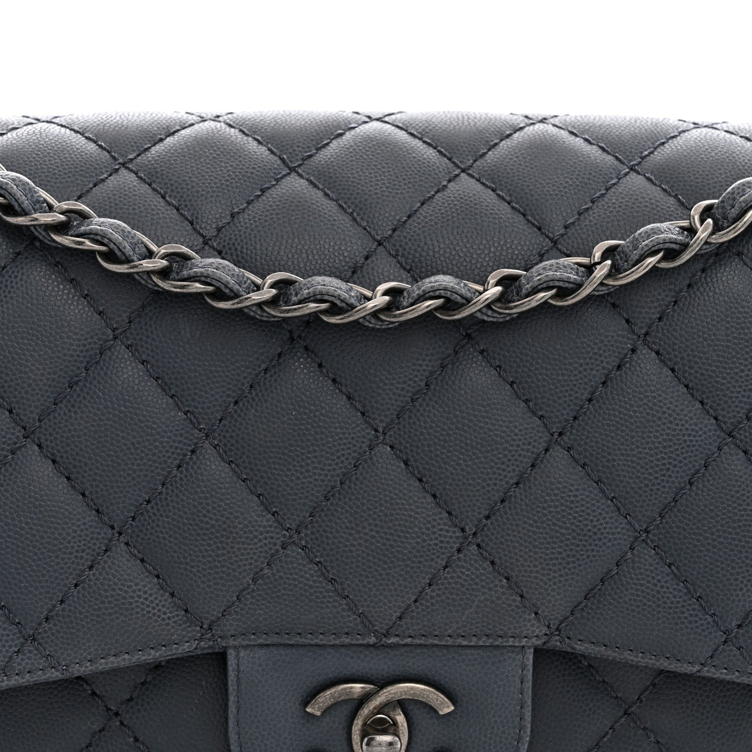 Washed Caviar Quilted Jumbo Double Flap Dark Grey