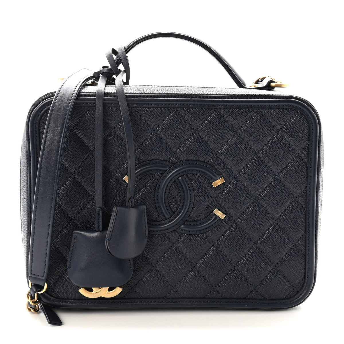 Caviar Quilted Large CC Filigree Vanity Case Navy