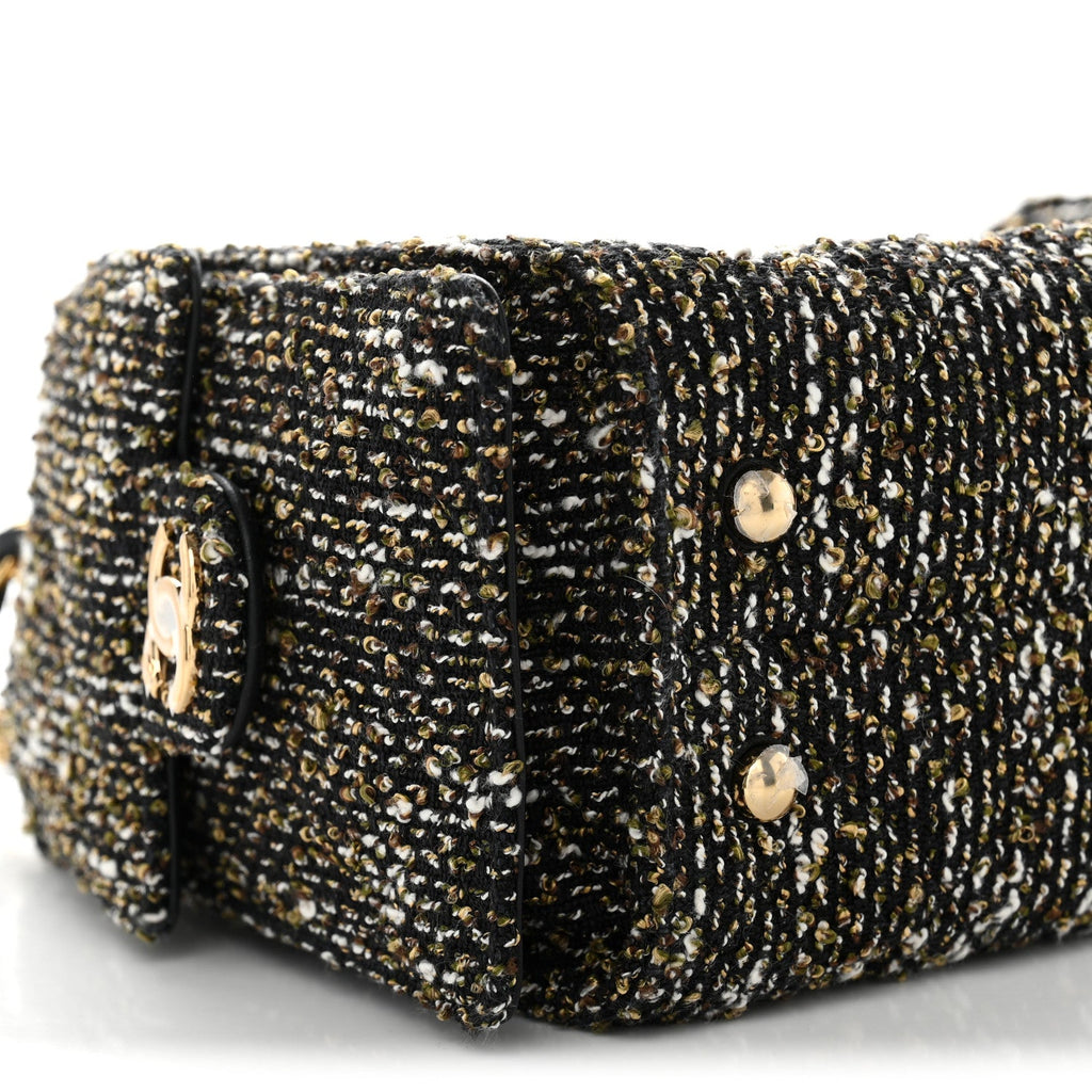 Tweed Quilted Mini Chanel 25 Handbag Black Ivory