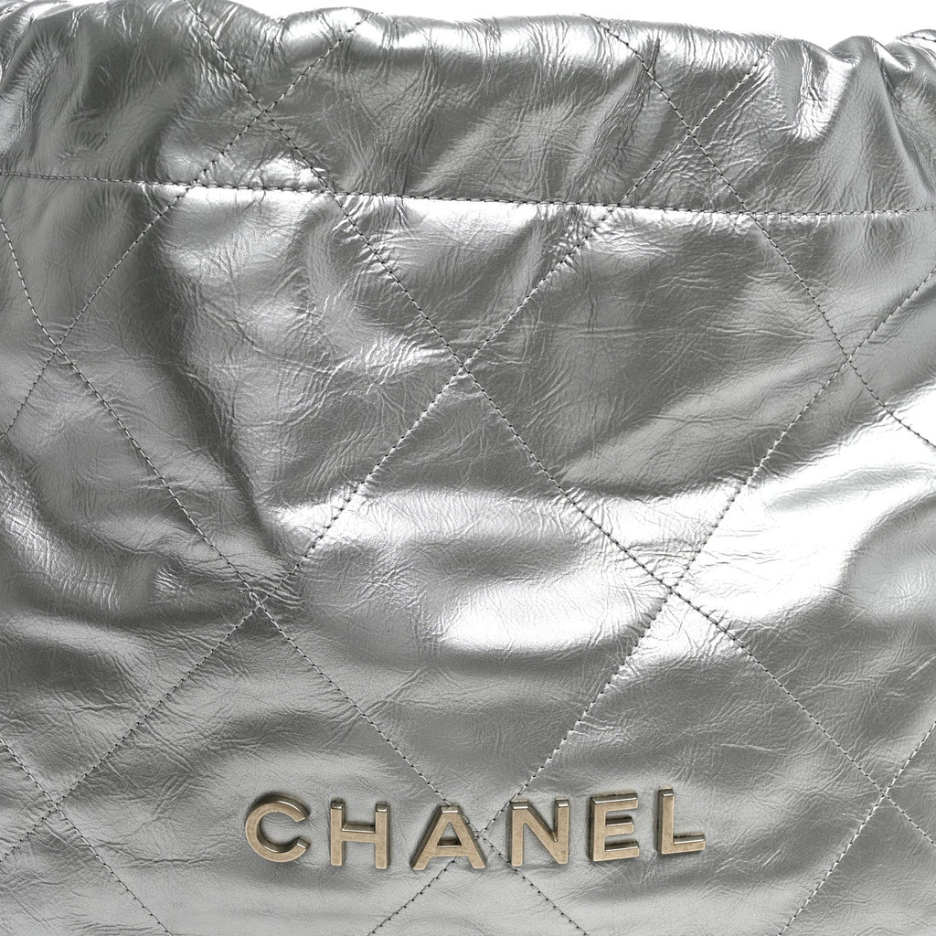 Metallic Calfskin Quilted Small Chanel 22 Silver