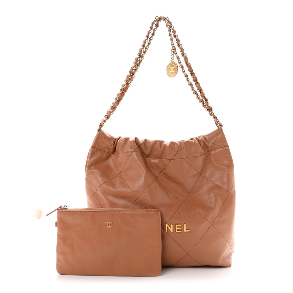 Shiny Calfskin Quilted Small Chanel 22 Camel