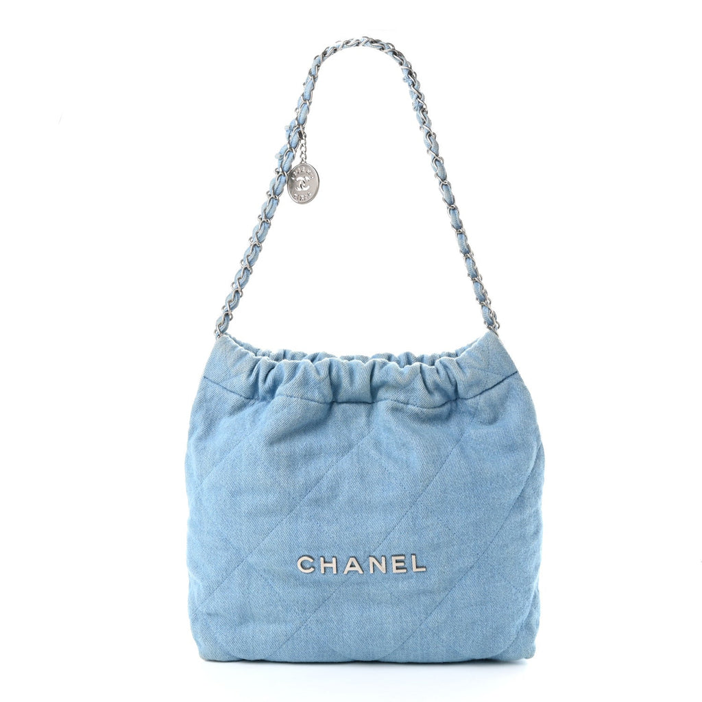 Denim Quilted Chanel 22 Light Blue