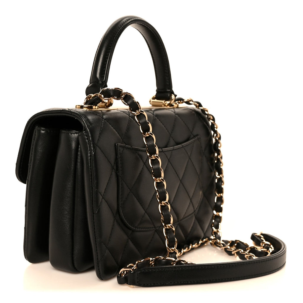 Lambskin Quilted Mini Trendy CC Dual Handle Flap Bag Black