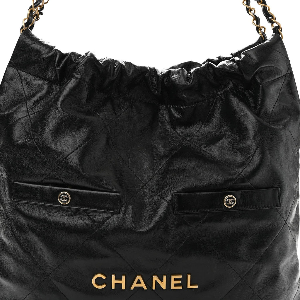 Shiny Calfskin Double Pocket Quilted Chanel 22 Black
