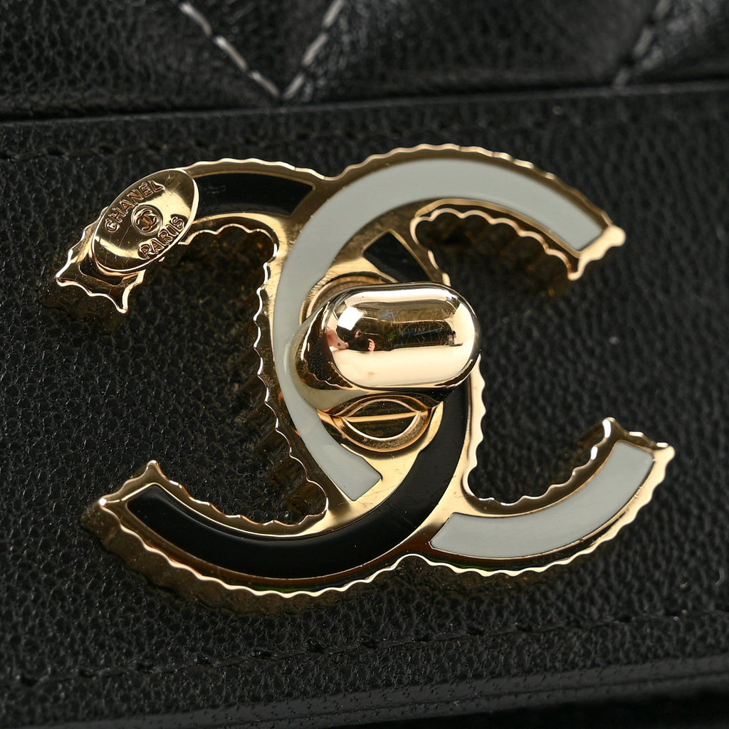 Caviar Sheepskin Chevron Quilted Vintage Mademoiselle Wallet On Chain WOC Black