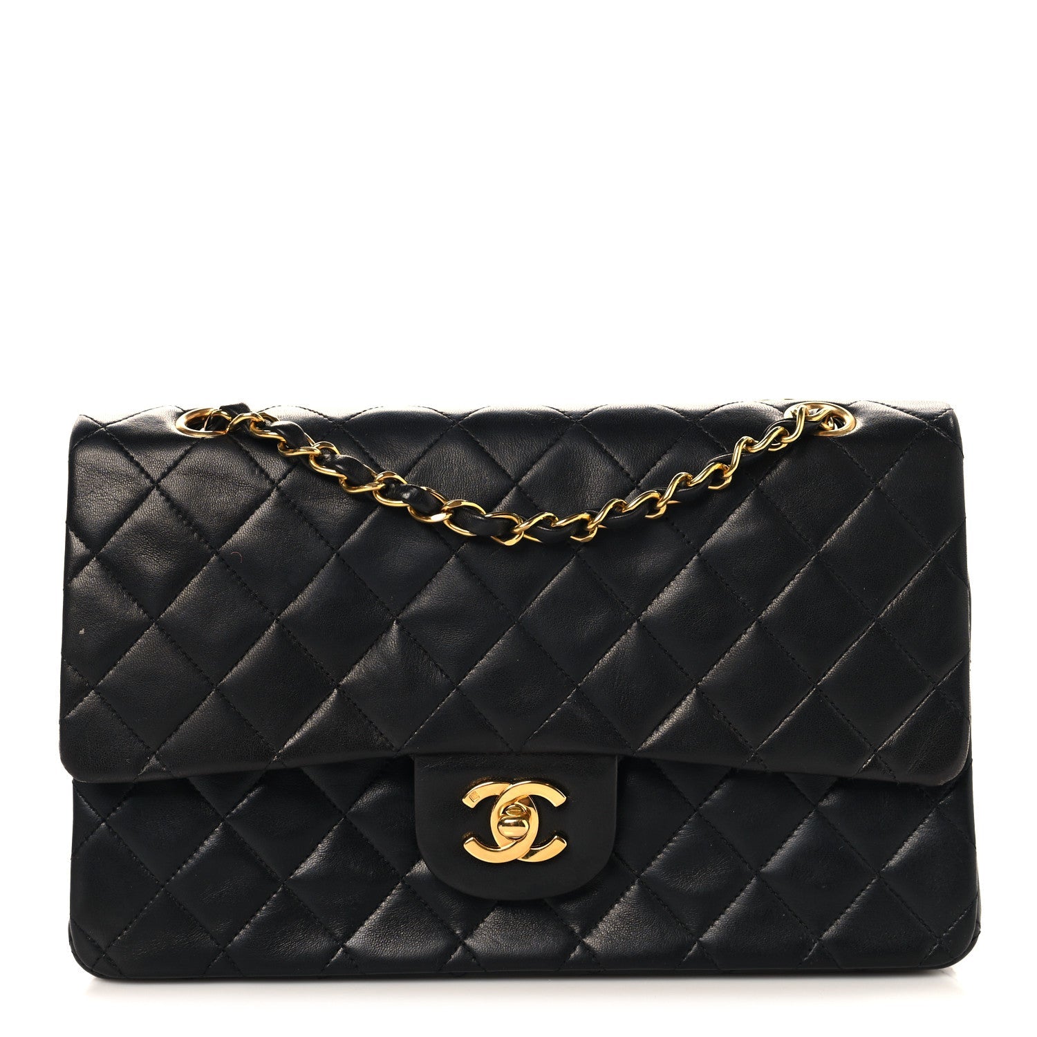 Lambskin Quilted Medium Double Flap Black
